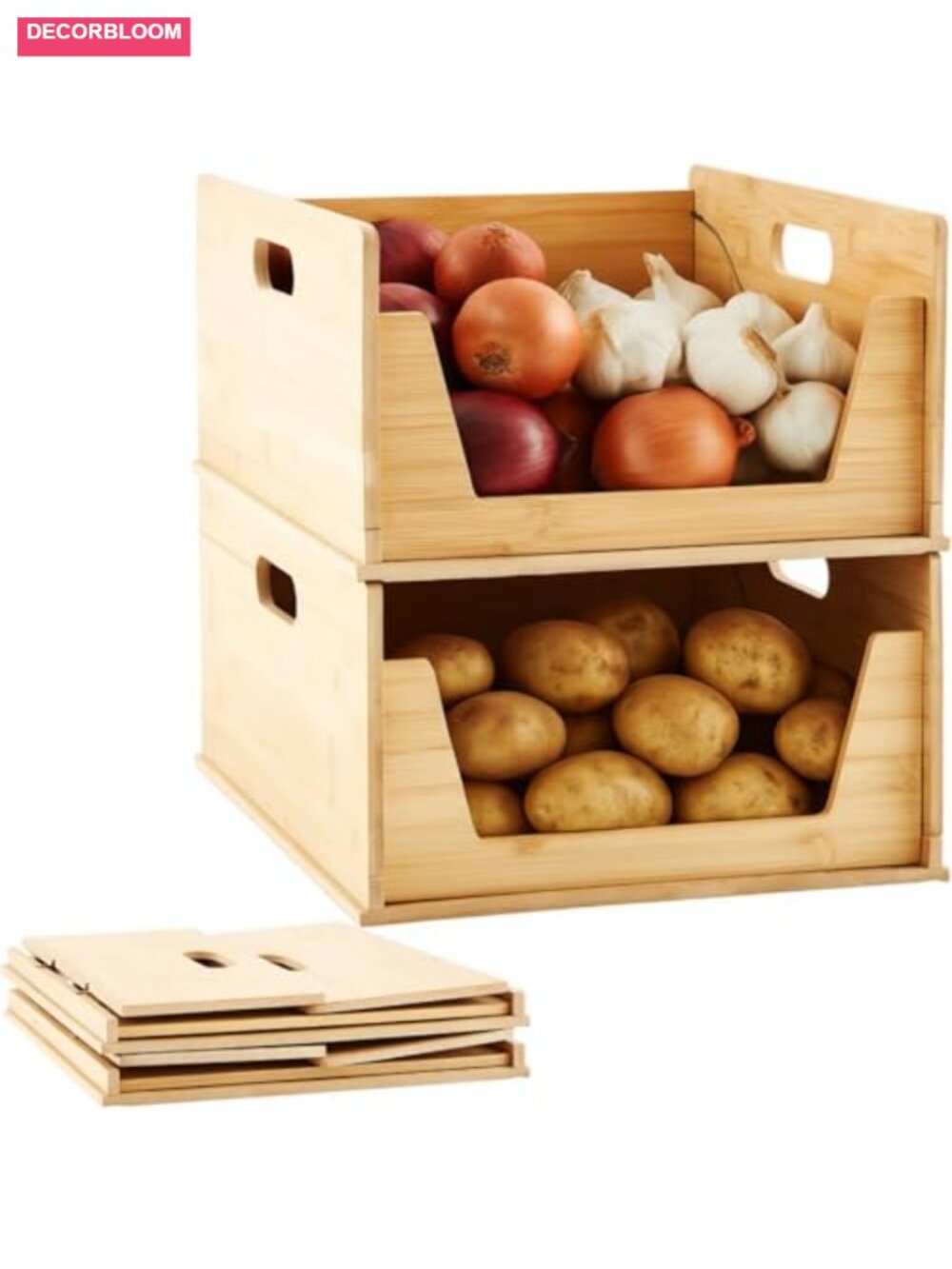 2 Pack Bamboo Stackable Pantry Storage Bins Open Front Organizer